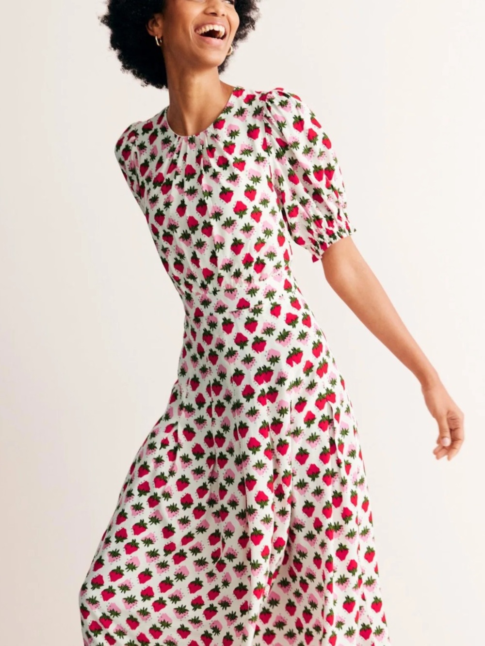 Boden Cream Maxi Dress with Pink and Green Floral Print